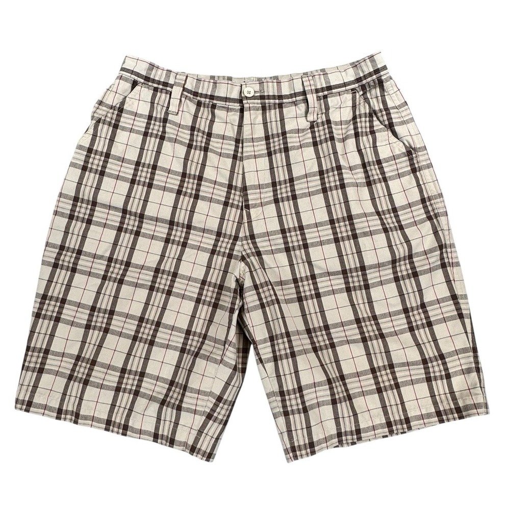 Redsand Mens Plaid Shorts Size 36 Tan Brown Red Flat Front Casual Surf Skate